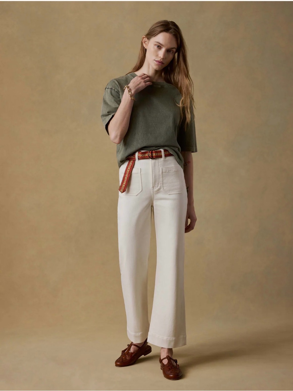 Faherty Stretch Terry Patch Pocket Pant Egret White Women Size 30 Flare Wide Leg